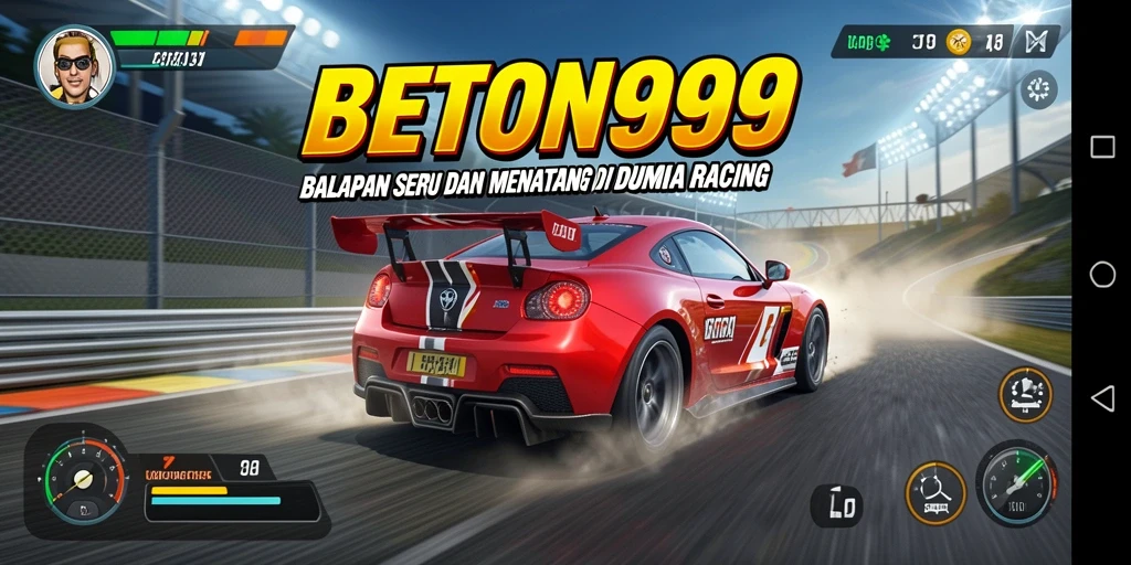 Screenshot gameplay BETON999 yang menampilkan aksi balap yang mendebarkan.